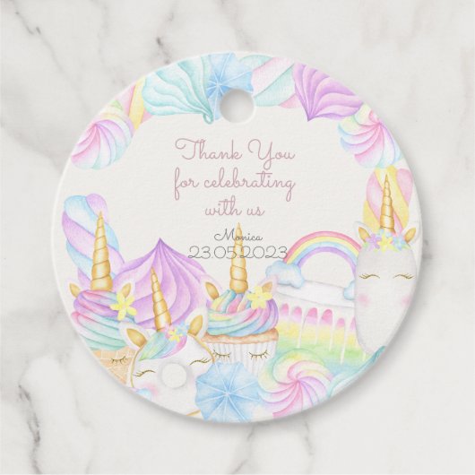 Pastelregenboog waterverf eenhoorn zoet bedankjes labels (Voorkant)
