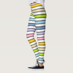 Pastelregenboog, witte en zwarte strepen leggings<br><div class="desc">Abstracte digitale kunst van afwisselende pastelkleurige en witte strepen met dunner zwarte strepen</div>