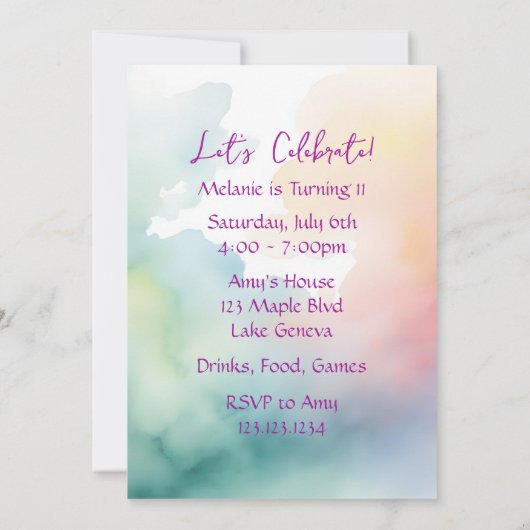 pastelregenboogcake | verjaardagsfeestje kaart (Achterkant)