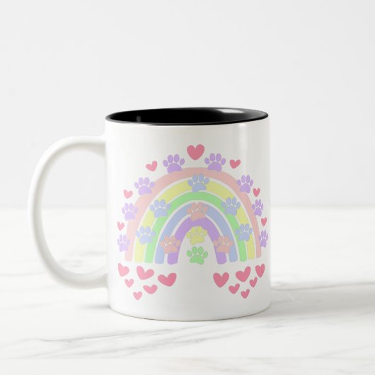 Pastelregenboogharten en -verven tweekleurige koffiemok (Links)