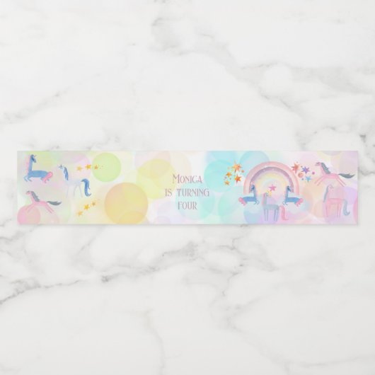 Pastelregenboogkinderen waterverf eenhoorn waterfles etiket (Enkel label)