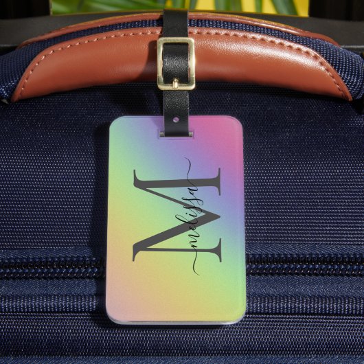 Pastelregenboogmonogram Bagagelabel (Voorkant Insitu 2)
