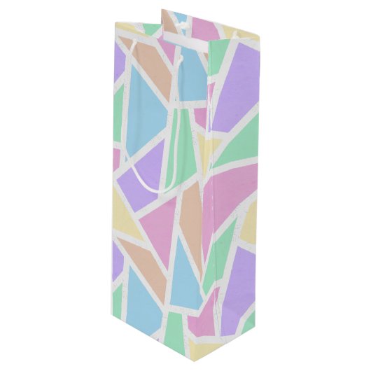 Pastelregenboogmozaïekpatroon Wijn Cadeautas (Voorkant Gekanteld)