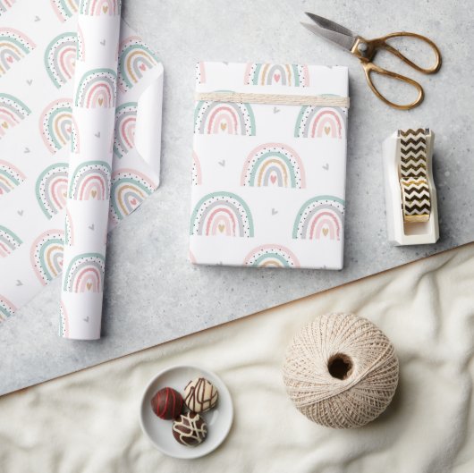 Pastelregenboogpatroon met harten cadeaupapier (Crafts)