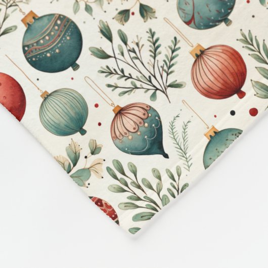 pastelrode en groene kerstballen fleece deken (Hoek)