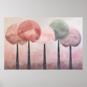 Pastelronde boomgaard blozen salie kunst poster