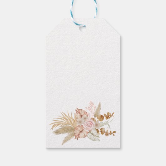 Pastelroombruin boho gedroogde bloemen baby schoen cadeaulabel (Achterkant)