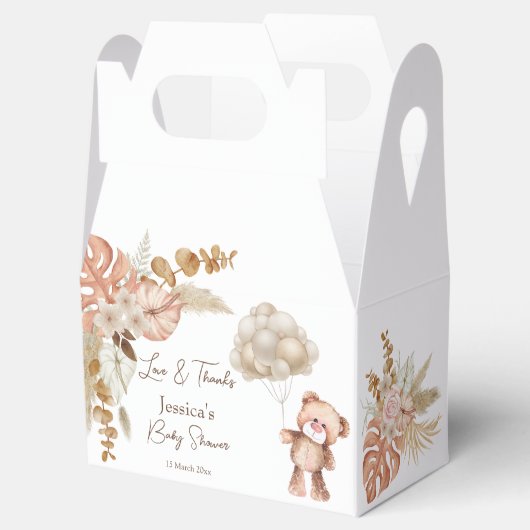 Pastelroombruin boho gedroogde bloemen baby shower bedankdoosjes (Geopend)