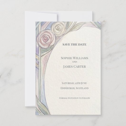 Pastelroze Art Nouveau Bewaar De Datum Save The Date (Voorkant)