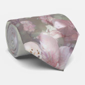 Pastelroze bloem- en vlinderpatroon stropdas (Opgerold)