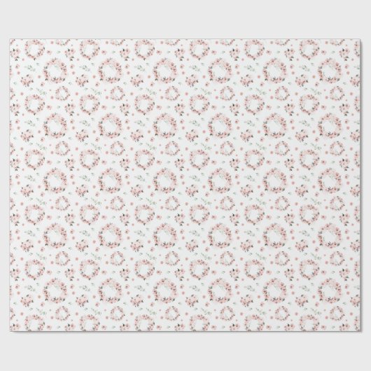 Pastelroze bloemenkrans cadeaupapier (Vlak)