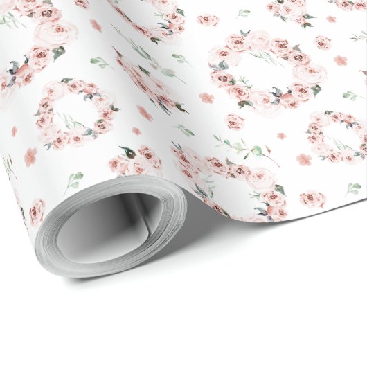 Pastelroze bloemenkrans cadeaupapier (Rol Hoek)