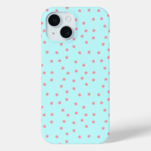 Pastelroze bloempatroon op een turquoise achtergro iPhone 15 case