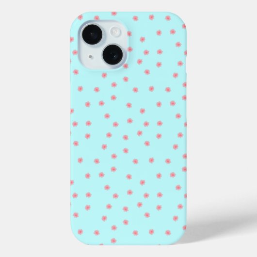 Pastelroze bloempatroon op een turquoise achtergro Case-Mate iPhone case (Achterkant)