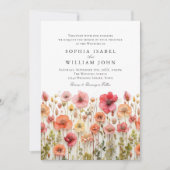 Pastelroze Boho-wildebloemen Huwelijks-QR-code Fot Kaart (Voorkant)