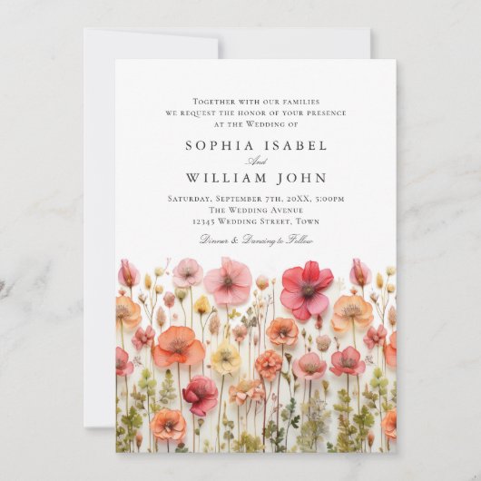 Pastelroze Boho-wildebloemen Huwelijks-QR-code Fot Kaart (Voorkant)