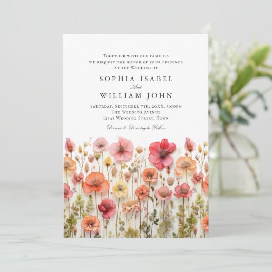 Pastelroze Boho-wildebloemen Huwelijks-QR-code Fot Kaart (Staand voorkant)