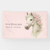 Pastelroze canvas paard & bloemen bruidsdouche spandoek (Horizontaal)