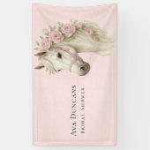 Pastelroze canvas paard & bloemen bruidsdouche spandoek (Verticaal)