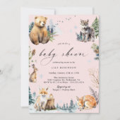 Pastelroze | Cute Winter Bos Meisje Babyshower Kaart (Voorkant)