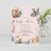 Pastelroze | Cute Winter Bos Meisje Babyshower Kaart (Staand voorkant)