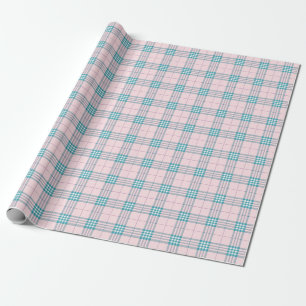Pastelroze en aquablauwe Plaid Cadeaupapier