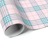 Pastelroze en aquablauwe Plaid Cadeaupapier (Rol Hoek)