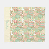 Pastelroze en blauwe luchtballonnen met naam fleece deken (Voorkant (Horizontaal))