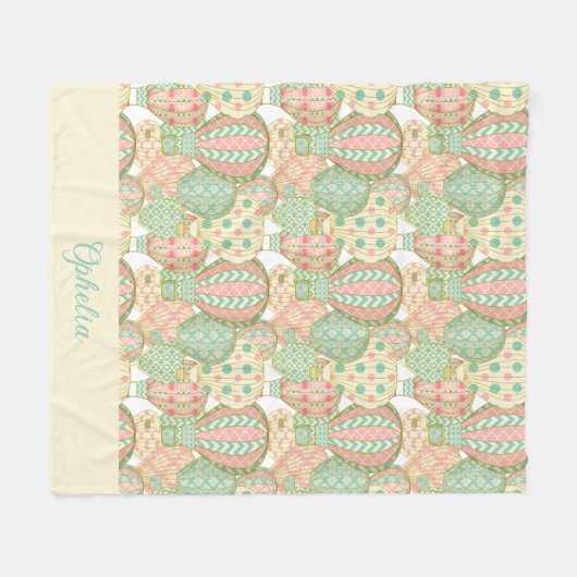 Pastelroze en blauwe luchtballonnen met naam fleece deken (Voorkant (Horizontaal))