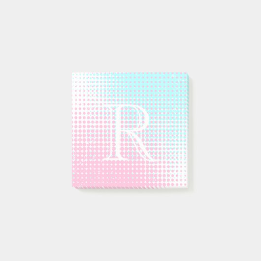Pastelroze en blauwe tweetonige gradiëntmonogram post-it® notes (Voorkant)