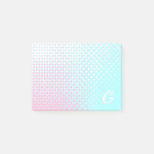 Pastelroze en blauwe tweetonige gradiëntmonogram post-it® notes (Voorkant)
