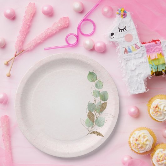 Pastelroze en glitter botanische bladeren papieren bordje (Feest)