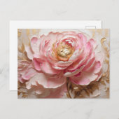 Pastelroze en gouden pioenbloem  briefkaart (Voorkant / Achterkant)