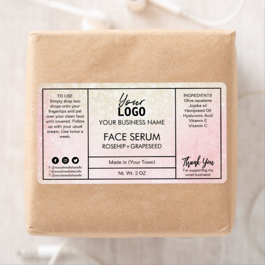 Pastelroze en goudgezichtsserum etiket (Insitu)