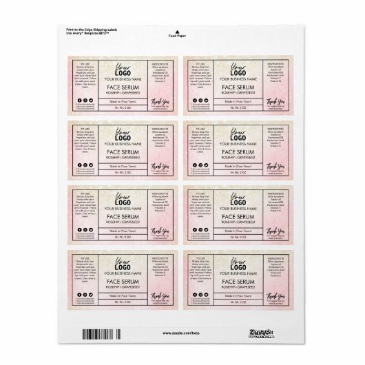 Pastelroze en goudgezichtsserum etiket (Full Sheet)