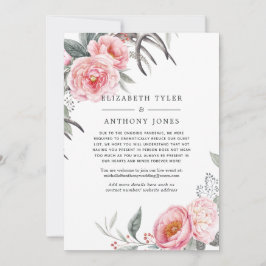 Pastelroze en grijze boho-bloemenuitnodiging voor  aankondiging