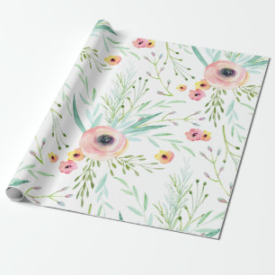 Pastelroze en koraalroze lente bloemen cadeaupapier