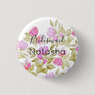 Pastelroze en lila waterverf bloemen ronde button 3,2 cm