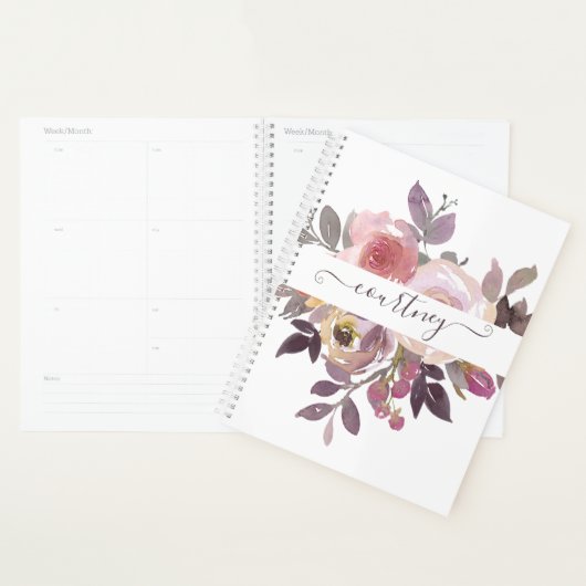 Pastelroze en paarse bloemstuk gepersonaliseerd planner (Display)