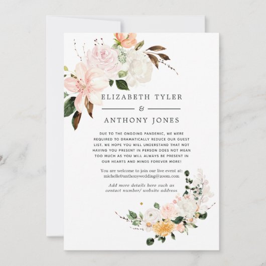 Pastelroze en paarse trouwlijst met minder gasten aankondiging (Voorkant)