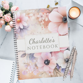 Pastelroze en paarse waterverf bloemen notitieboek