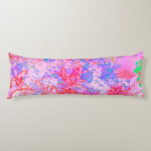 Pastelroze en rood met blauwe hydrangea landschap lichaamskussen