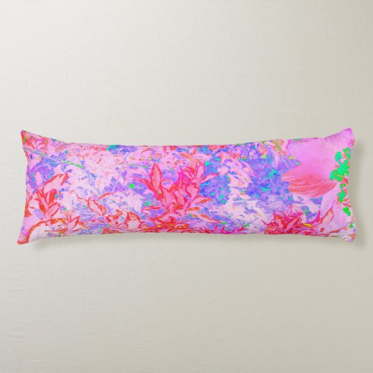 Pastelroze en rood met blauwe hydrangea landschap lichaamskussen (Voorkant)