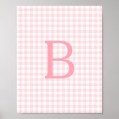 Pastelroze en witte geruite monogram poster (Voorkant)