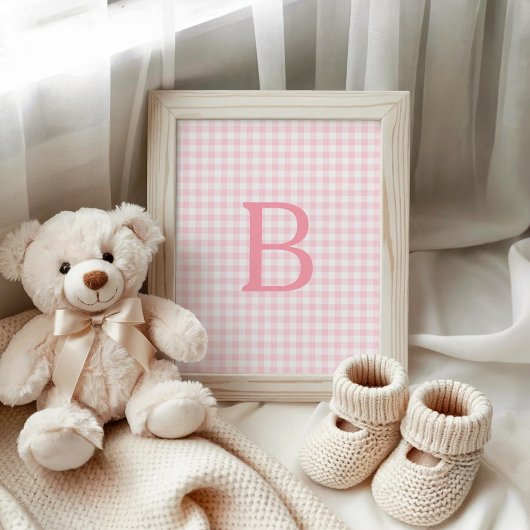 Pastelroze en witte geruite monogram poster