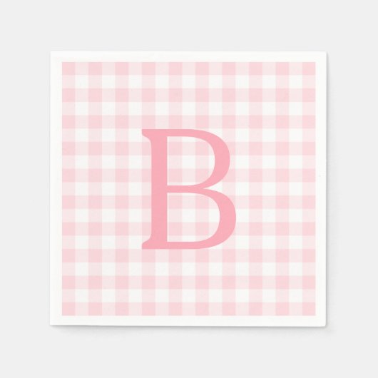 Pastelroze en witte geruite monogram servet (Voorkant)