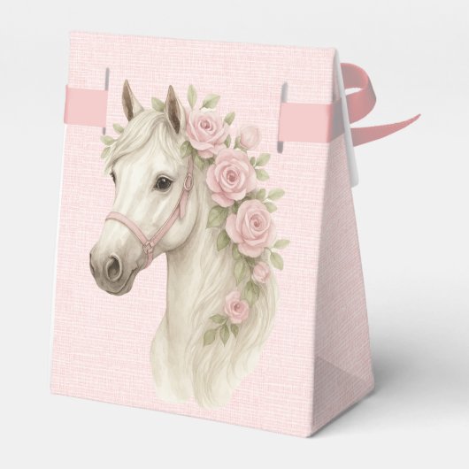 Pastelroze en witte paarden trouwdag bedankdoosjes (Achterkant)