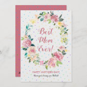 Pastelroze en witte rozen met spuw feestdagenkaart (Voorkant / Achterkant)