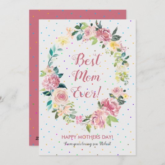 Pastelroze en witte rozen met spuw feestdagenkaart (Voorkant / Achterkant)