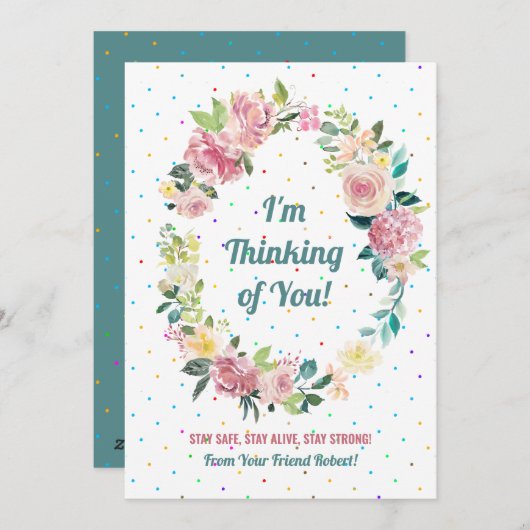 Pastelroze en witte rozen met spuw feestdagenkaart (Voorkant / Achterkant)